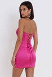 Fuchsia Corset Sweetheart Satin Ruched Short Homecoming Dress