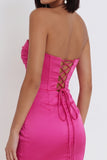 Fuchsia Corset Sweetheart Satin Ruched Short Homecoming Dress