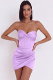 Fuchsia Corset Sweetheart Satin Ruched Short Homecoming Dress