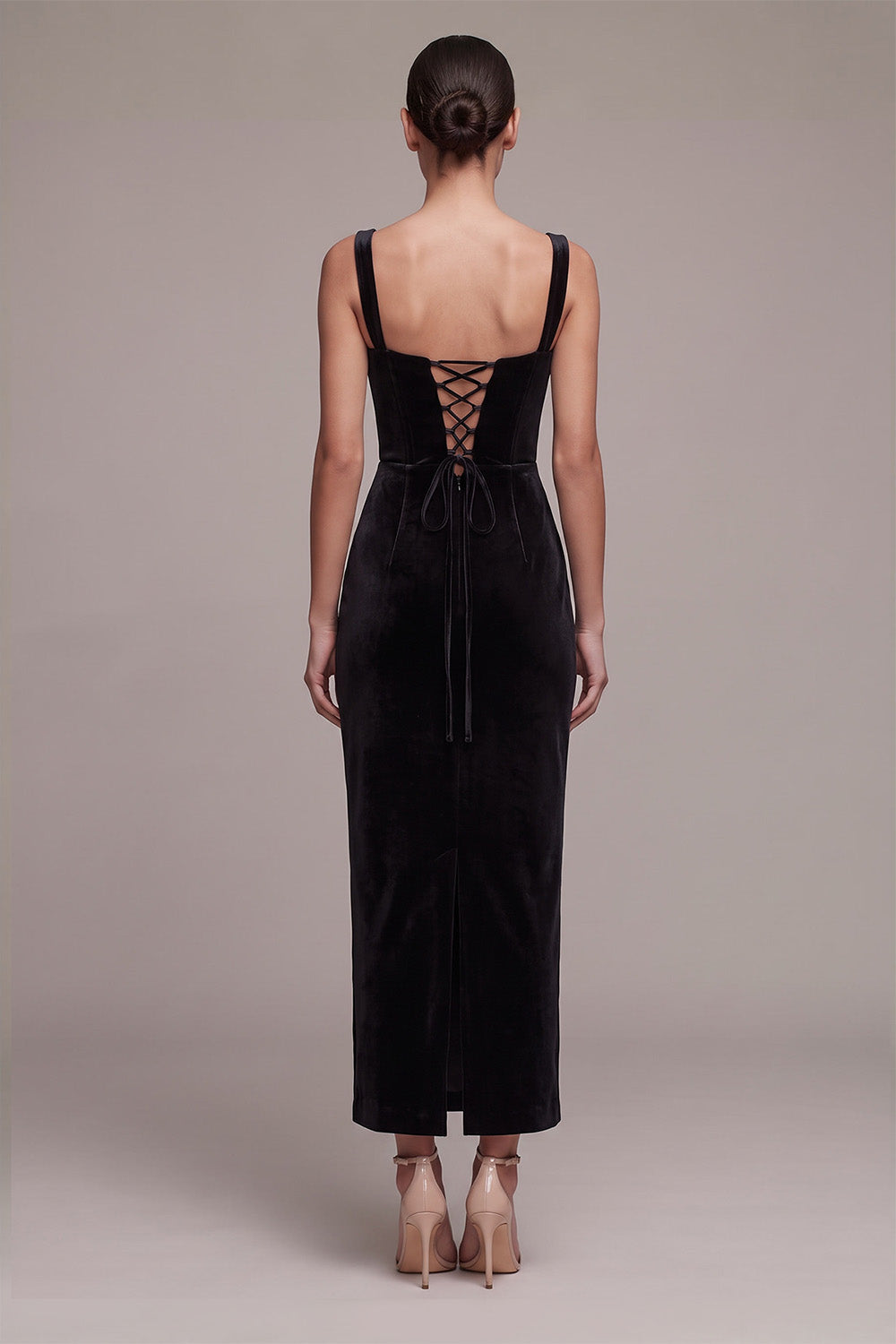 Black Sheath Beaded Velvet Long Velvet Holiday Party Dress with Slit
