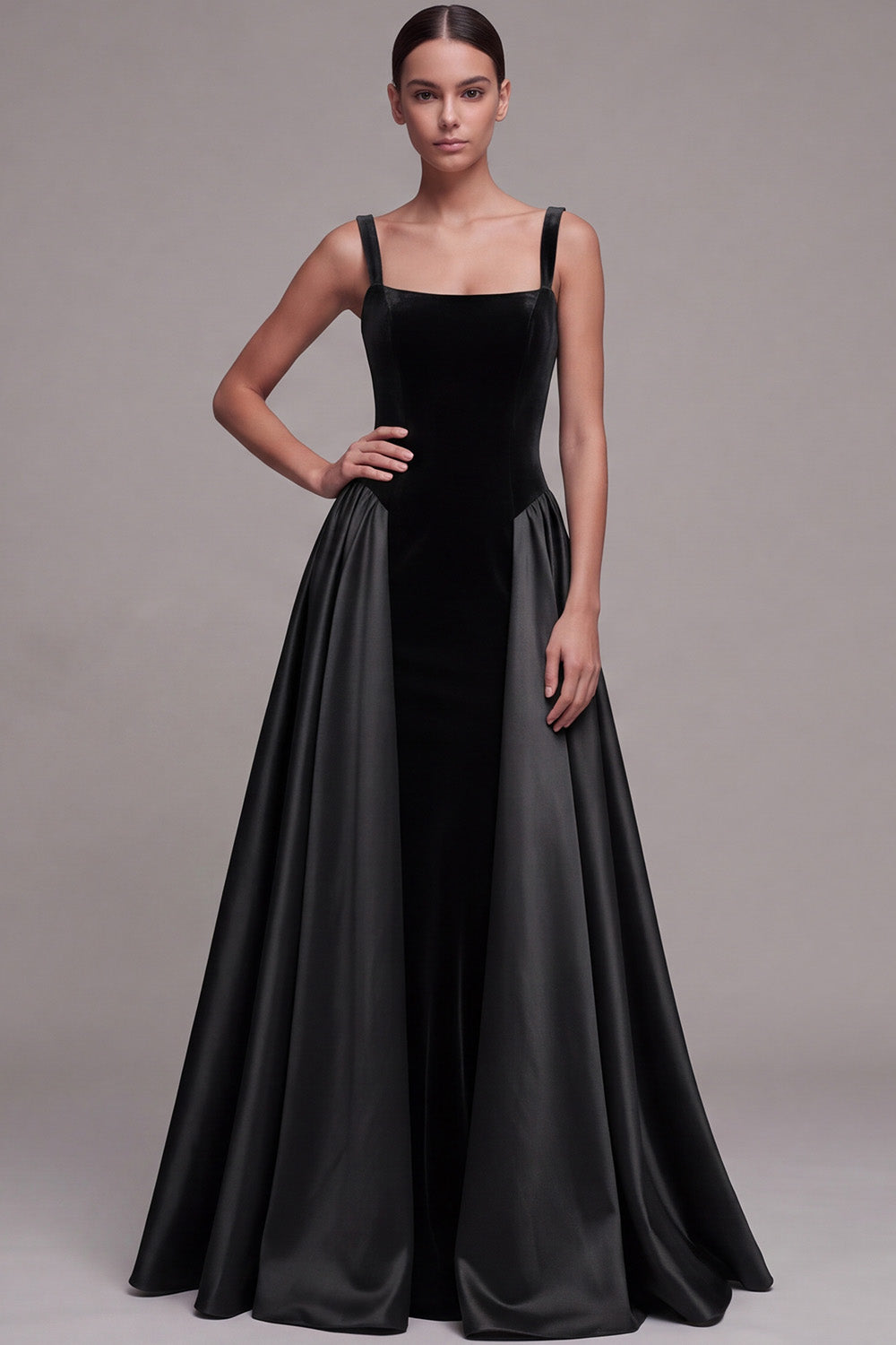 Plum Square Neck Long Velvet Holiday Party Dress