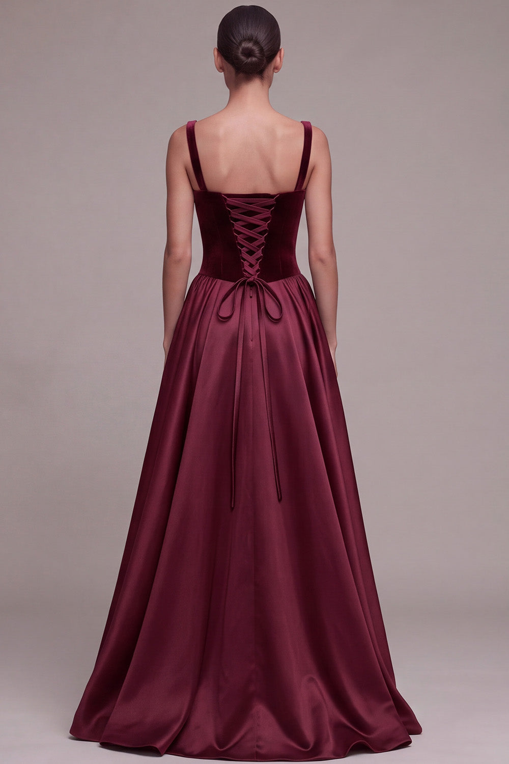 Plum Square Neck Long Velvet Holiday Party Dress