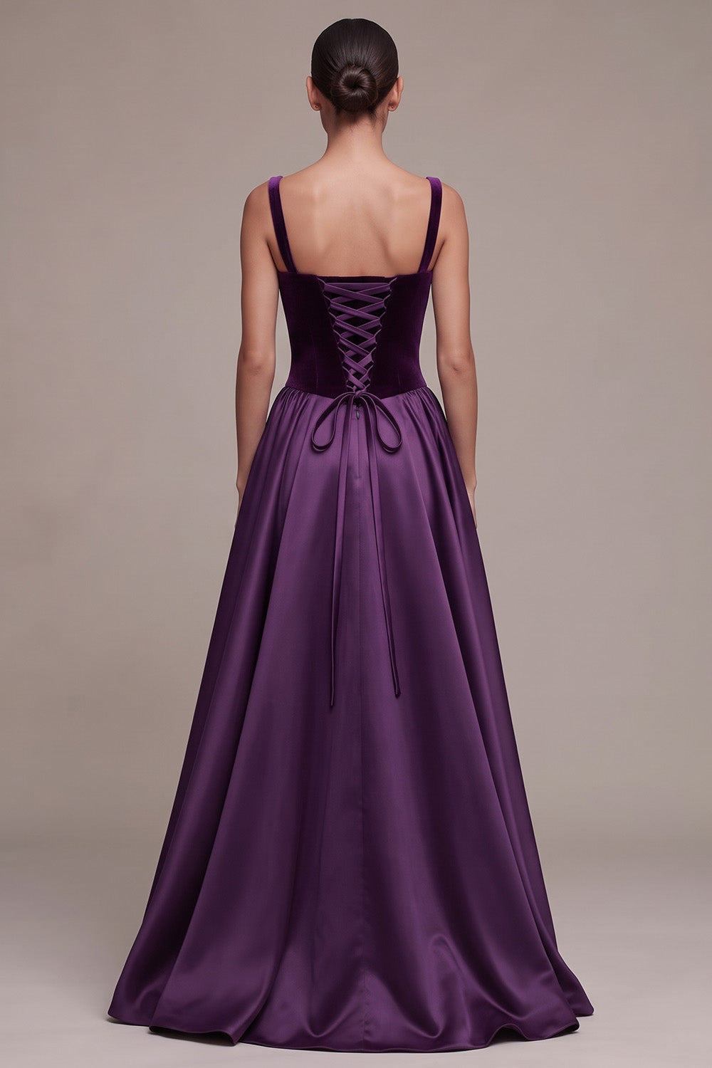 Plum Square Neck Long Velvet Holiday Party Dress