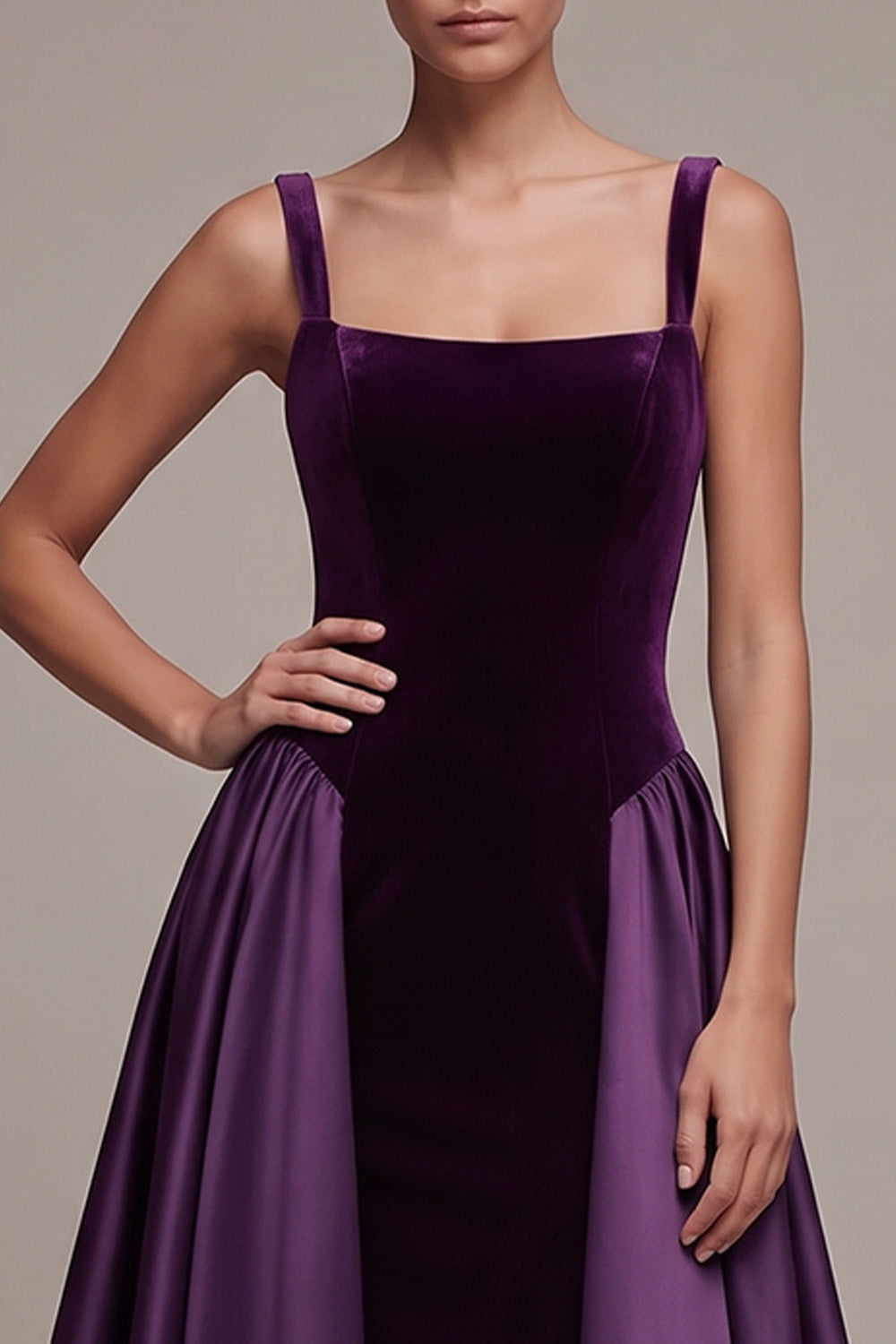 Plum Square Neck Long Velvet Holiday Party Dress