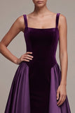 Plum Square Neck Long Velvet Holiday Party Dress