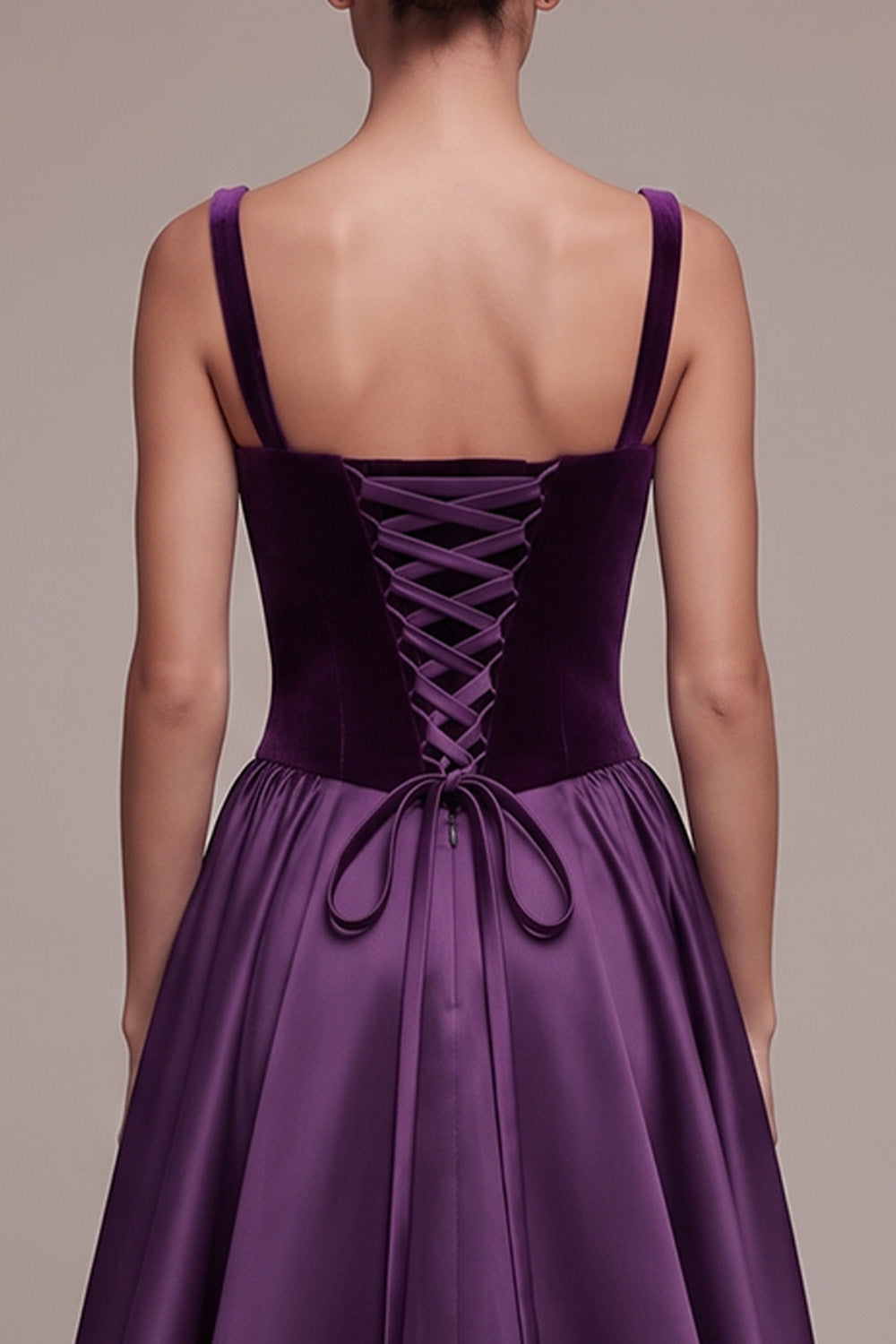 Plum Square Neck Long Velvet Holiday Party Dress