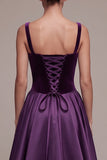 Plum Square Neck Long Velvet Holiday Party Dress