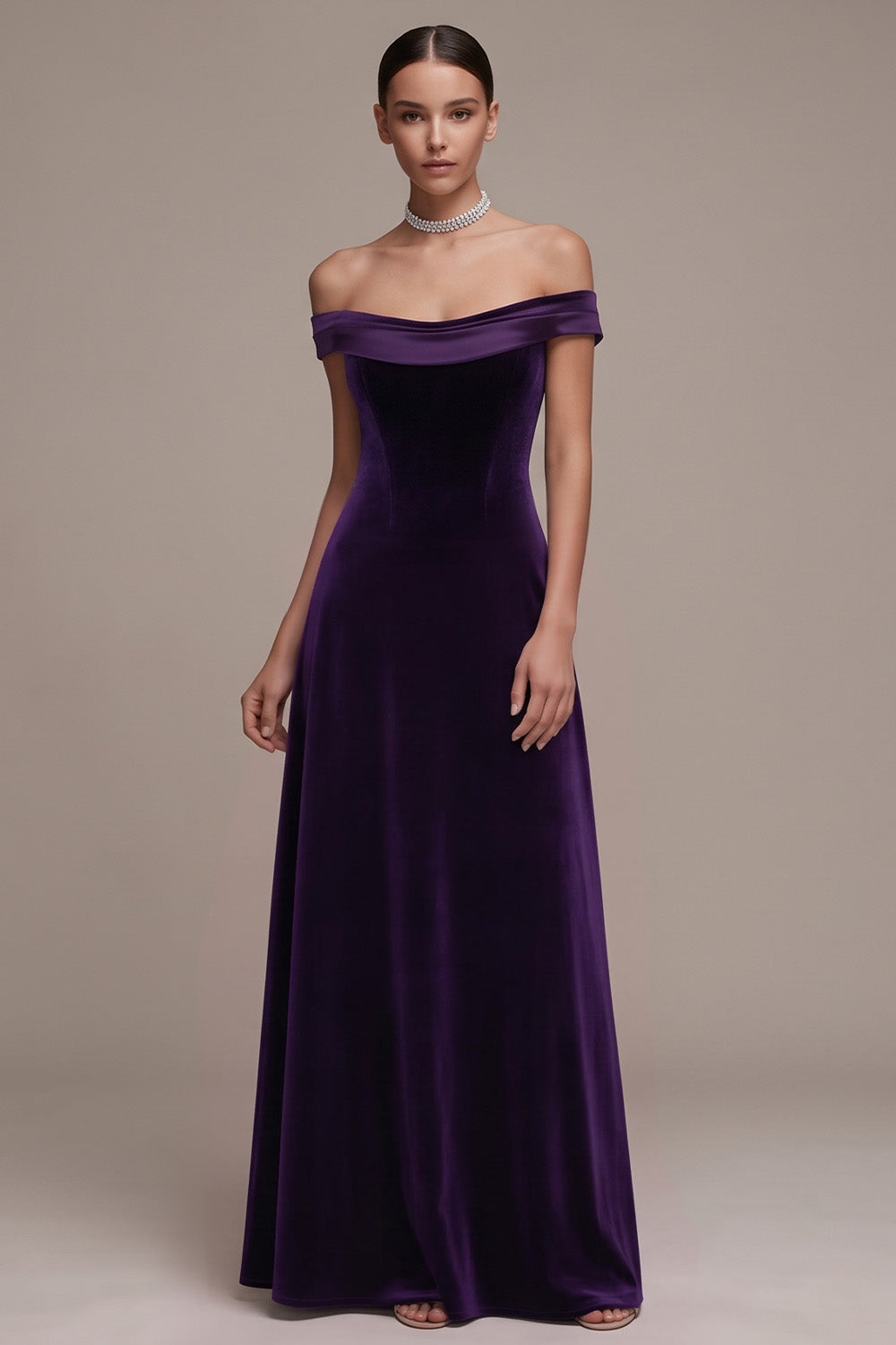 Simple Plum A-Line Off the Shoulder Long Velvet Holiday Party Dress