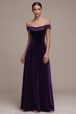 Simple Plum A-Line Off the Shoulder Long Velvet Holiday Party Dress