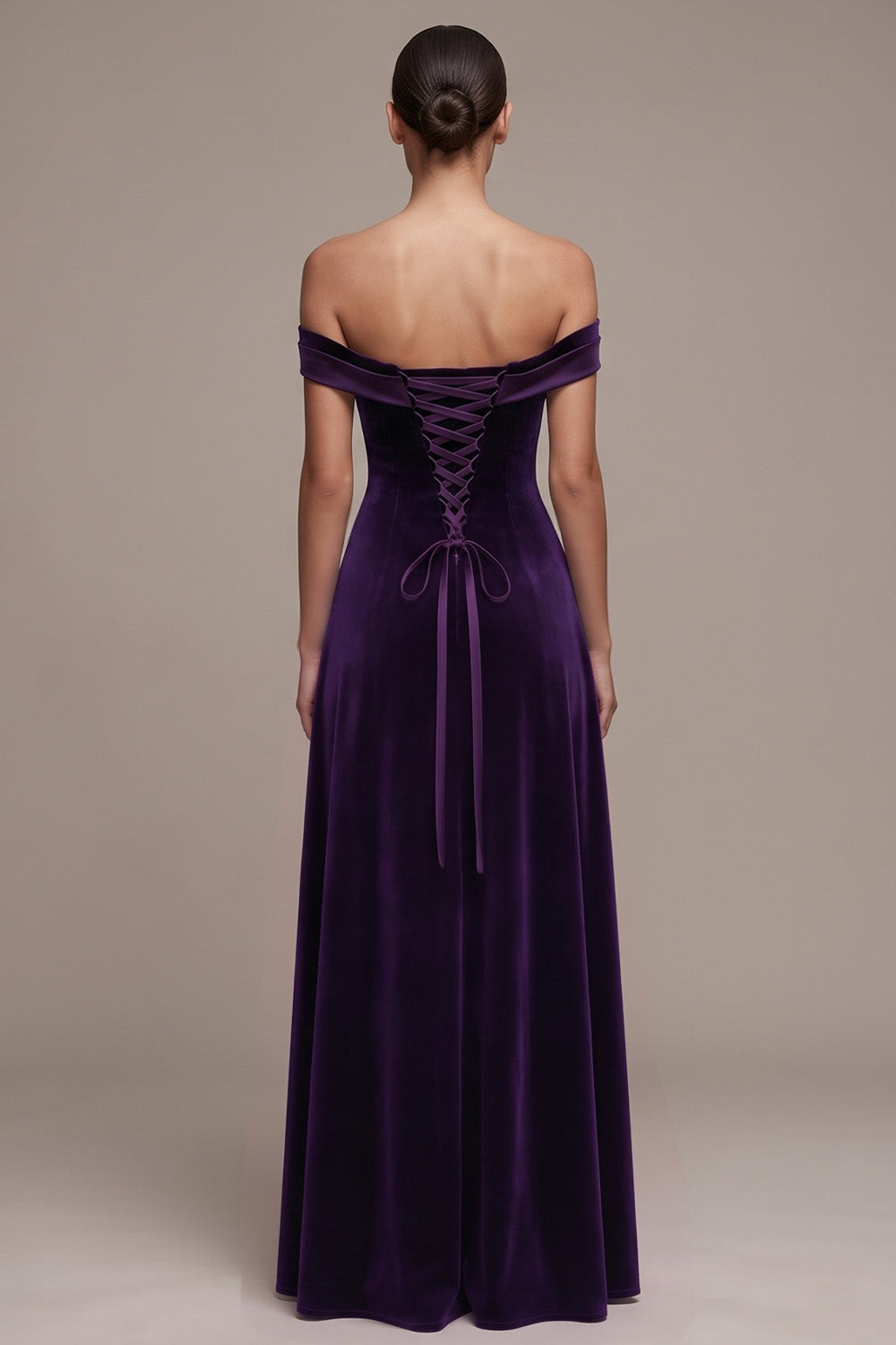 Simple Plum A-Line Off the Shoulder Long Velvet Holiday Party Dress
