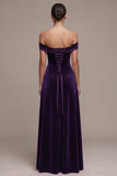 Simple Plum A-Line Off the Shoulder Long Velvet Holiday Party Dress