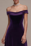 Simple Plum A-Line Off the Shoulder Long Velvet Holiday Party Dress