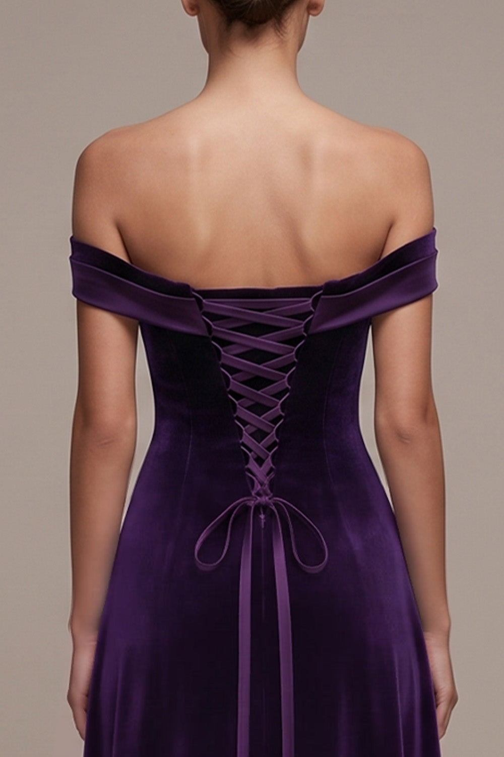 Simple Plum A-Line Off the Shoulder Long Velvet Holiday Party Dress