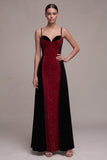 Red and Black Patchwork Glitter A-Line Long Velvet Holiday Party Dress