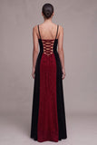 Red and Black Patchwork Glitter A-Line Long Velvet Holiday Party Dress