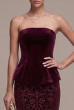 Burgundy Floral Ruffled Long Mermaid Velvet Holiday Party Dress