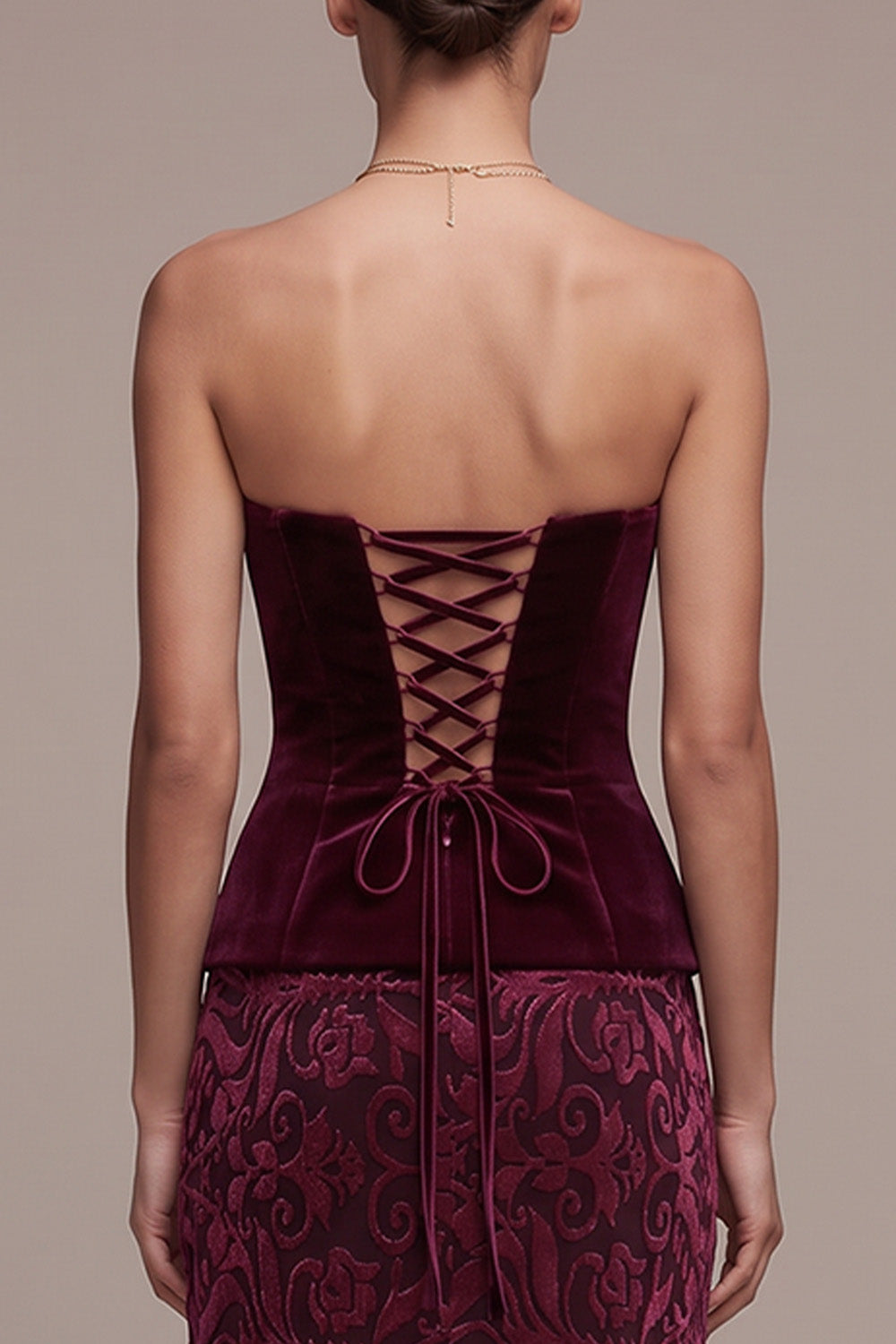 Burgundy Floral Ruffled Long Mermaid Velvet Holiday Party Dress