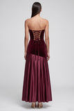 Burgundy Sweetheart Ruched Long Velvet Holiday Party Dress