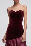 Burgundy Sweetheart Ruched Long Velvet Holiday Party Dress