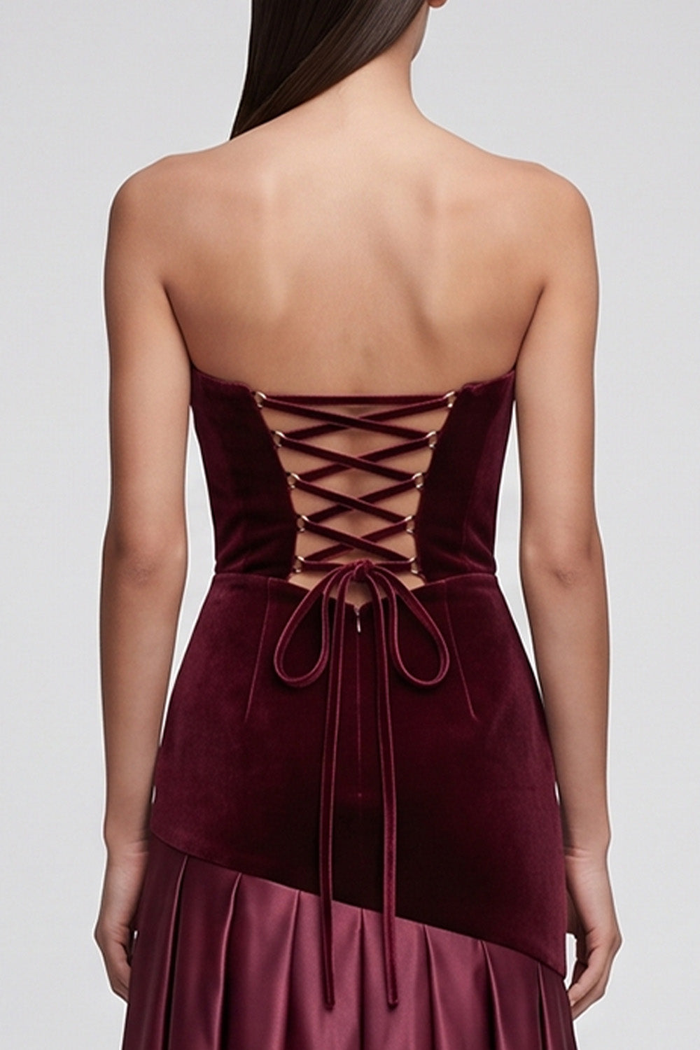 Burgundy Sweetheart Ruched Long Velvet Holiday Party Dress