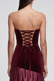 Burgundy Sweetheart Ruched Long Velvet Holiday Party Dress