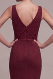 Sparkly Burgundy Beaded Mermaid Cowl Neck Long Formal Dress