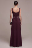 Burgundy Corset Sheath Square Neck Ruched Long Formal Dress with Slit
