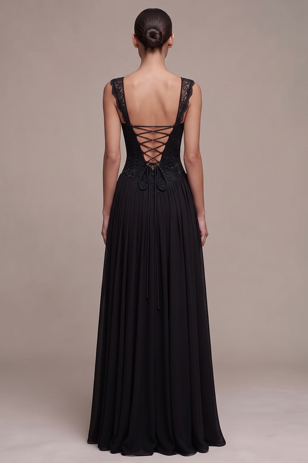 Black A Line Floral Lace Sweetheart Ruched Long Formal Dress