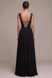Black A Line Floral Lace Sweetheart Ruched Long Formal Dress