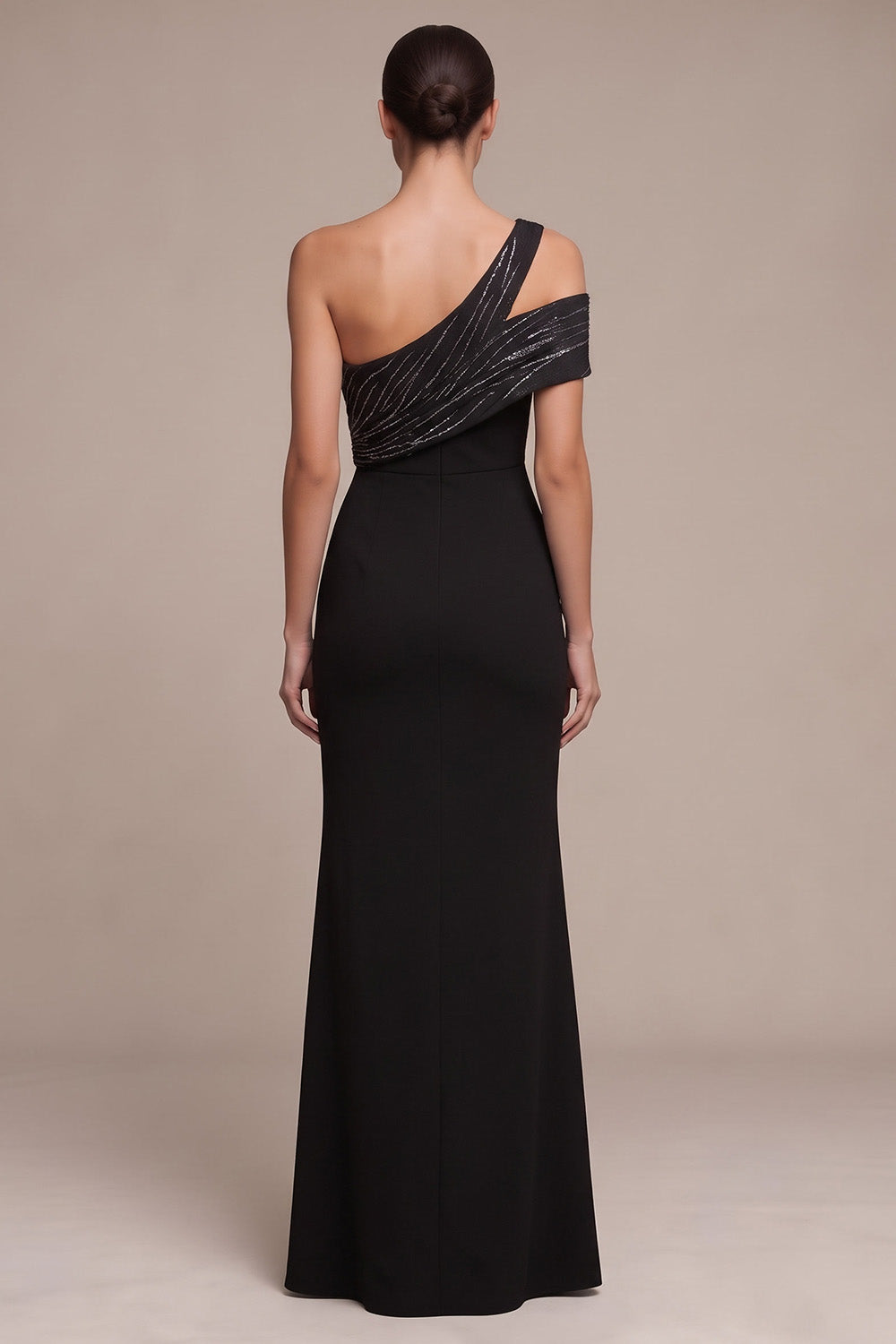 Sparkly Black Mermaid One Shoulder Long Formal Dress with Slit