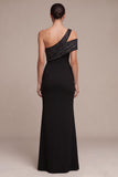 Sparkly Black Mermaid One Shoulder Long Formal Dress with Slit