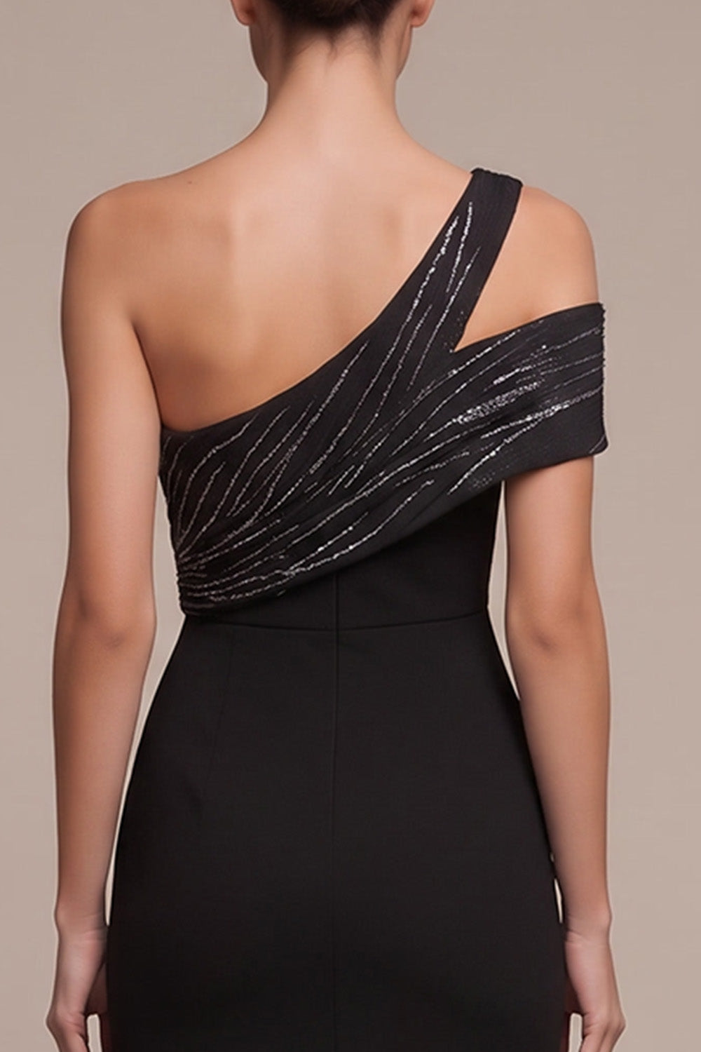 Sparkly Black Mermaid One Shoulder Long Formal Dress with Slit
