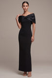 Black Simple Mermaid Off the Shoulder Long Formal Dress with Bow