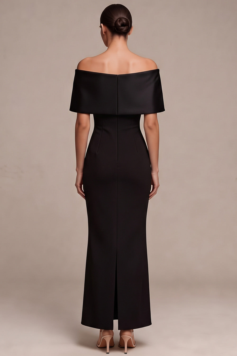 Black Simple Mermaid Off the Shoulder Long Formal Dress with Bow