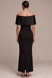 Black Simple Mermaid Off the Shoulder Long Formal Dress with Bow