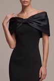 Black Simple Mermaid Off the Shoulder Long Formal Dress with Bow