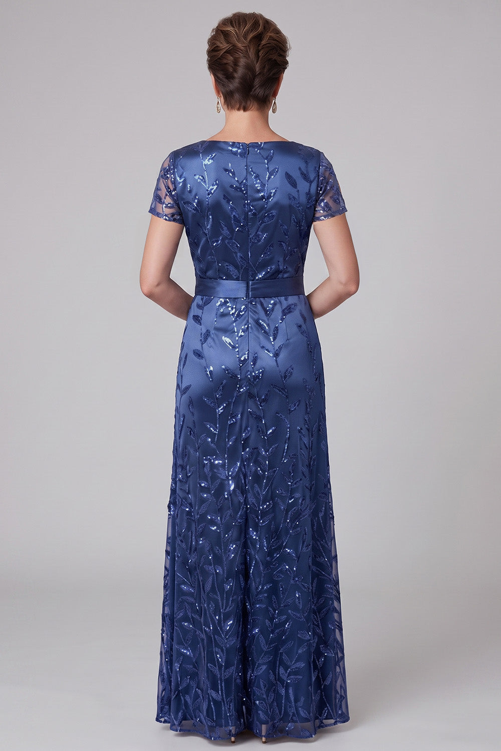 Sparkly Royal Blue Sheath Sequin Beaded Ruched Long Mother of the Bride Dress with Sleeves