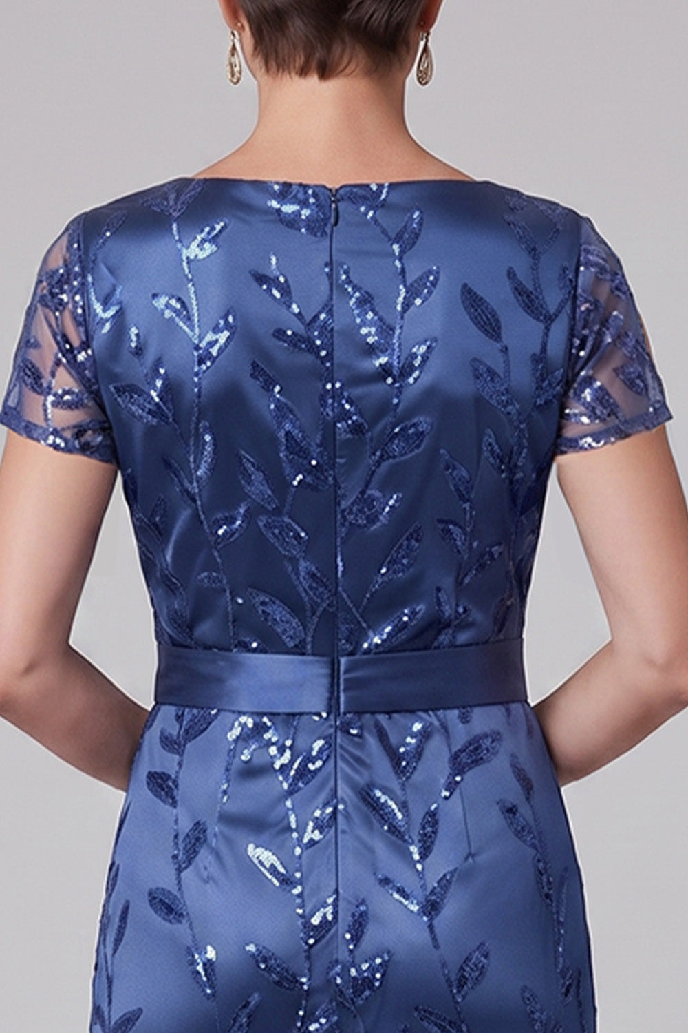 Sparkly Royal Blue Sheath Sequin Beaded Ruched Long Mother of the Bride Dress with Sleeves