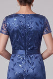 Sparkly Royal Blue Sheath Sequin Beaded Ruched Long Mother of the Bride Dress with Sleeves