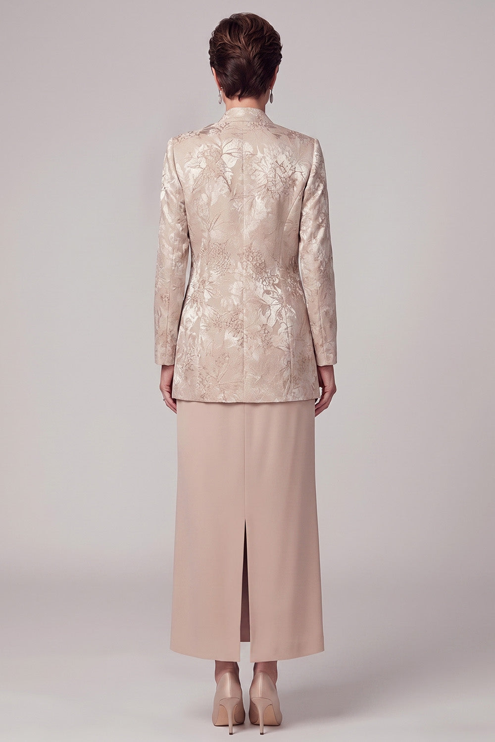 Champagne 2-Piece Sheath Long Satin Mother of the Bride Dress with Slit