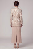 Champagne 2-Piece Sheath Long Satin Mother of the Bride Dress with Slit