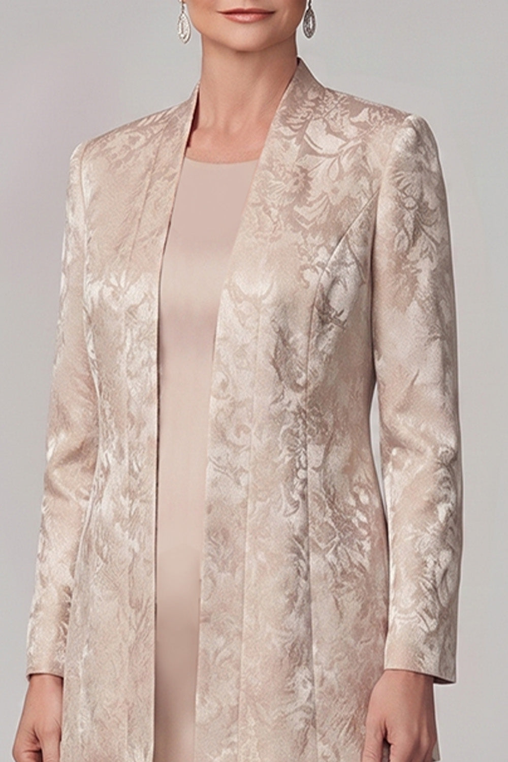 Champagne 2-Piece Sheath Long Satin Mother of the Bride Dress with Slit