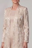 Champagne 2-Piece Sheath Long Satin Mother of the Bride Dress with Slit