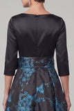Black A-Line Boat Neck Floral Satin Long Mother of the Bride Dress with Bow