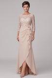 Champagne Mermaid Lace Ruched Long Floral Mother of the Bride Dress with Slit