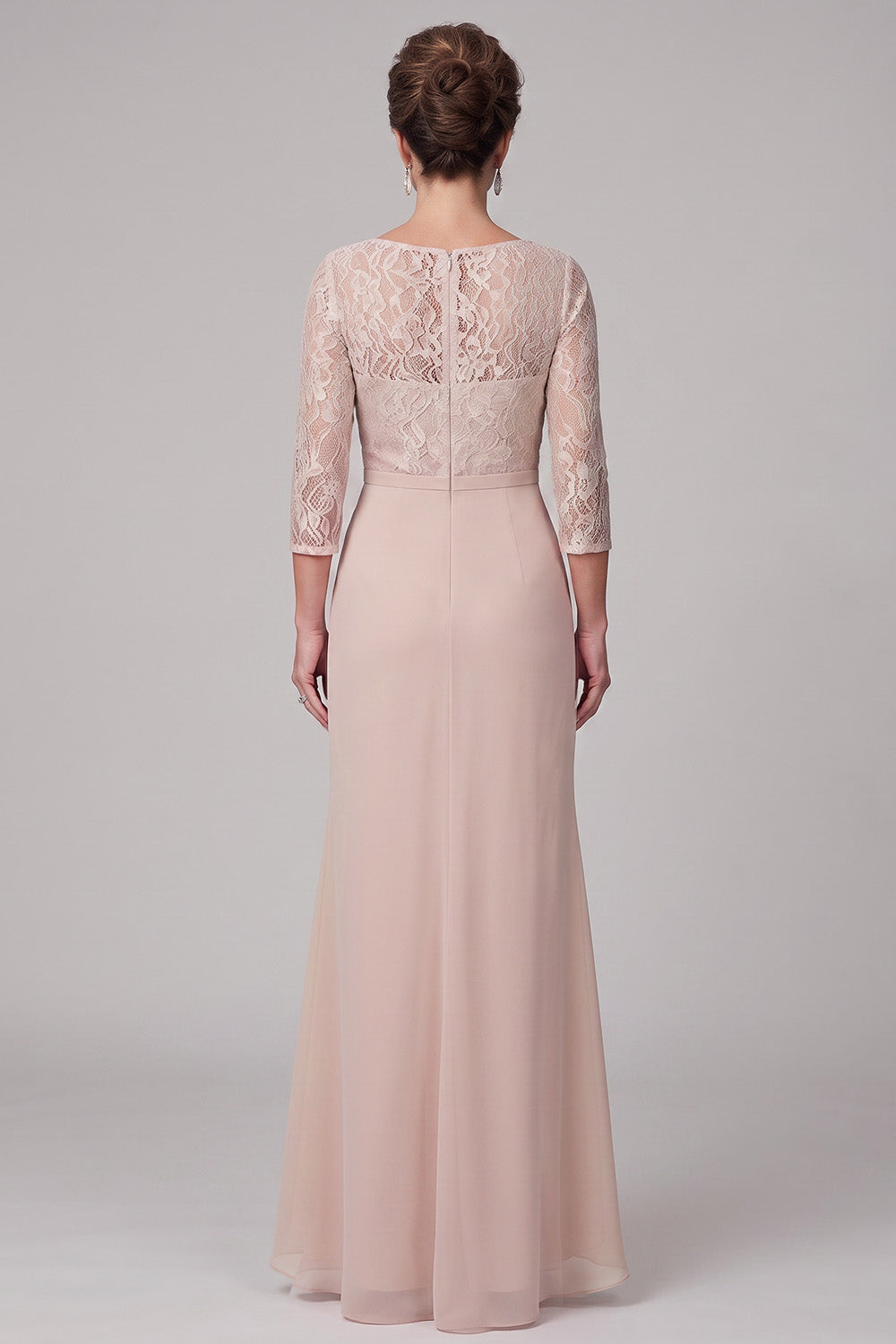 Champagne Mermaid Lace Ruched Long Floral Mother of the Bride Dress with Slit