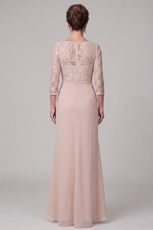 Champagne Mermaid Lace Ruched Long Floral Mother of the Bride Dress with Slit