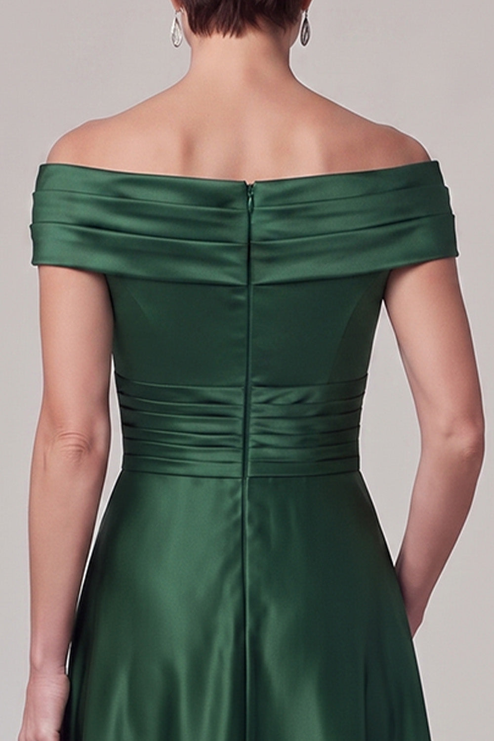 Dark Green Satin A-Line Ruched Midi Mother of the Bride Dress with Rhinestone