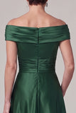 Dark Green Satin A-Line Ruched Midi Mother of the Bride Dress with Rhinestone
