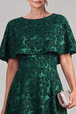 Dark Green A-Line Boat Neck Jacquard Midi Mother of the Bride Dress with Cape